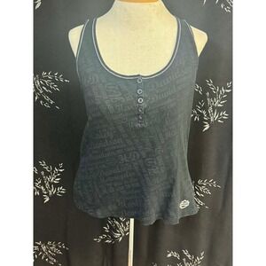 Harley‎ Davidson Womens Black Ribbed Henley Tank Top Rhinestone Logo Large
